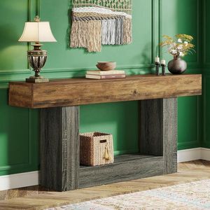 Consolle vintage in legno da 63 pollici con 2 ripiani e base a U - Product Image 4