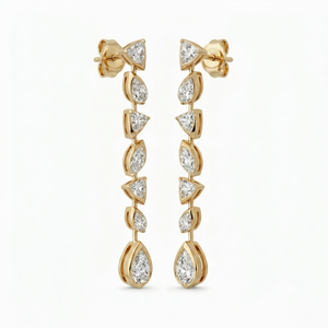 Women's 18K Yellow Gold Mixed Cut Bezel Setting Lab Grown <b>Diamond</b> <b>Dangle</b> <b>Earrings</b> Certified Classic Wedding Jewelry - Product Image 2