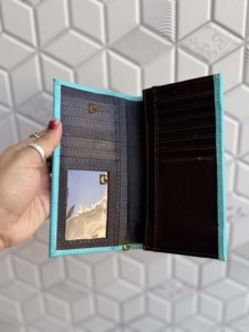 Hottest Arrival Genuine Leather Men's Long Wallet Hand Tooled Carving Fashion Stylish Turquoise <b>Colour</b> Cash <b>Card</b> Holder Unisex - Product Image 5