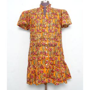 Nuevo Vestido Corto de Playa para Mujer, Hecho a Mano, con Estampado Floral, 100% Algodón Puro, Estilo Modesto para Fiesta, Primavera/Verano - Product Image 1