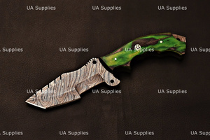 Cuchillo de caza hecho a mano de acero de Damasco con punta de clip, mango de madera Pakka, hoja de espiga completa, herramienta de supervivencia para exteriores de grado industrial - Product Image 4