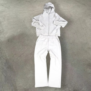 Conjunto de Sudadera con Capucha y Pantalones Deportivos de Dos Piezas con Cremallera, Bordado de Letras de Alta Calidad, de Algodón Grueso y Holgado - Product Image 1