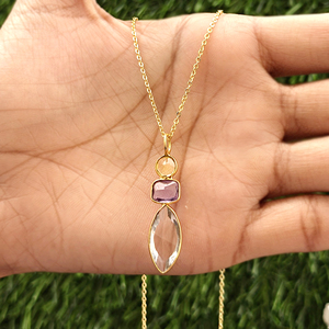 Gold plated bezel set multi gemstone necklace citrine amethyst crystal quartz gemstone pendant necklace wholesale women jewelry - Product Image 4