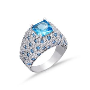 CZ aigue-marine forme carrée pierres 925 en argent Sterling grappe bague bijoux faits à la main turc bijoux en gros - Product Image 3