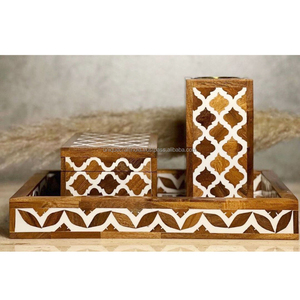 Luxury Wooden Pattern <b>Bukhoor</b> Set with Resin Inlay Premium Incense <b>Burner</b> Box Tray for Home Decor - Product Image 1