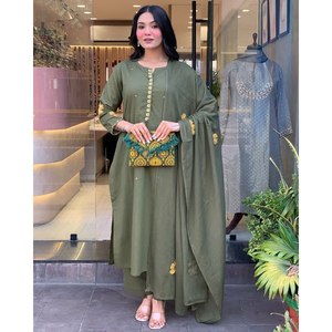Hermoso y Elegante Conjunto de Top y Pantalón de Algodón Transpirable con Dupatta para Mujer, Ropa de Fiesta - Product Image 2