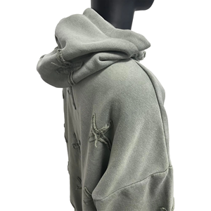 Sudadera con capucha de felpa francesa de peso pesado para mujer, con parches de cruces, efecto descolorido por el sol y lavado ácido - Product Image 6