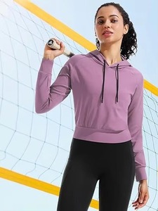 Sudadera con Capucha para Mujer, Color Sólido, Manga Larga, Tejida, Transpirable, Estilo Otoñal, Morado, Mezcla de Algodón y Spandex, con Volantes, Estilo Otoñal - Product Image 3