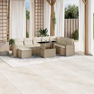 Beige Garden <b>Sofa</b> <b>Set</b> Outdoor Rattan Furniture Cushioned Contemporary Design UV Resistant PE Woven With High Density Foam - Product Image 1