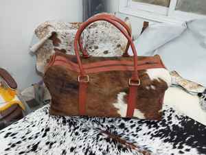 Sac de voyage en cuir de vache véritable, vintage, week-end, grande capacité 36-55L, fait main, durable, fermeture éclair, portable - Product Image 3