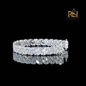 Alternating Marquise and Round Lab Diamond Floral Vine Tennis <b>Bracelet</b> Solid Gold 9K 14K 18K Luxury Bangle Band - Product Image 1