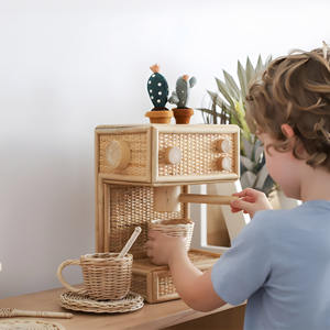 Juego de juguete de cafetera de ratán con tazas, juego de simulación, máquina de café de madera natural para barista pequeño, juguetes para niños - Product Image 5