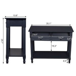 Consolle a 2 livelli con 2 cassetti per ingresso e tavolino da divano per hotel, ripiani portaoggetti, elegante design a C - Product Image 4