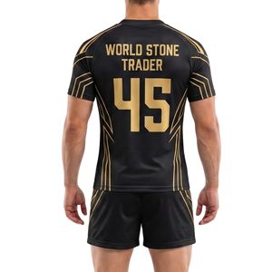 Uniforme de rugby Elite à rayures métalliques, noir, polyester, résistant aux déchirures, poids lourd, vêtements de match professionnels, uniformes de rugby - Product Image 2