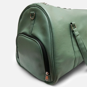 Bolsa de Viaje de Cuero Verde con Cierre de Cremallera, Bolsa de Fin de Semana Resistente Unisex - Product Image 6