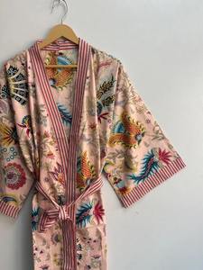 Kimono 100% coton, kimono kaftan, imprimé floral, vêtements de festival, robes pour femmes, peignoir, imprimé bloc, robe de demoiselle d'honneur - Product Image 2
