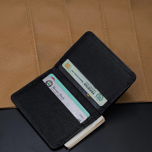 Black Textured Leather <b>Card</b> <b>Holder</b> <b>Wallet</b> Bifold Design For Men Multi Slot Office Business Functional Practical Pocket Purse - Product Image 6