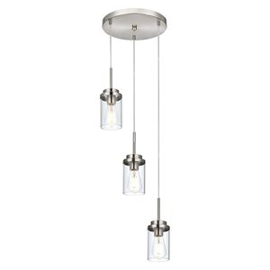 Lampadario a sospensione moderno a 3 luci in stile rustico, in nichel spazzolato, per isola cucina, con vetro trasparente - Product Image 2