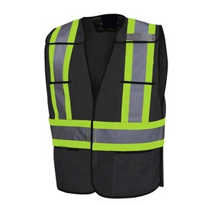 High Visibility Multi-pockets Reflective <b>Hi</b> <b>Vis</b> <b>Black</b> Safety Vest for Workers - Product Image 1
