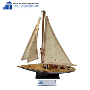 Thanh Tung Thinh Wooden Sailboat Model Handmade Coastal Decor Standing Type for Living Room - Product Image 1