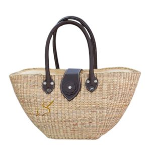 Handmade Water Hyacinth Straw Tote: Leather Handle <b>Summer</b> Bag - Product Image 3
