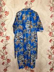 Bata Kimono de Algodón con Estampado Animal Azul, Ropa de Estar por Casa Estilo Boho, Bata Elegante para el Hogar - Product Image 4