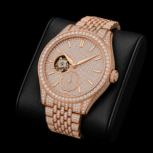 Reloj de Hombre en Tono Oro Rosa con Esfera de Corazón Abierto, Segundero Pequeño, Reloj de Lujo con Piedras Brillantes - Product Image 1