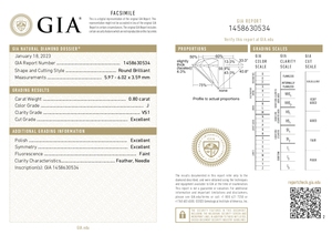 เพชรธรรมชาติทรงกลม 0.80 กะรัต รับรองโดย GIA สี J ความสะอาด VS1 การเจียระไนระดับ Excellent สำหรับขายส่งเครื่องประดับสั่งทำ - Product Image 6