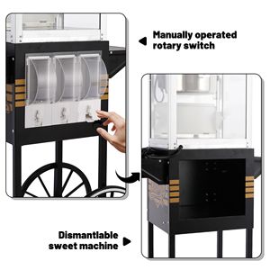 Máquina de Palomitas Comercial de 12oz con Carrito, 3 Botones de Control, 3 Cajas de Almacenamiento de Dulces, 3 Pla-110V, Usada - Product Image 6