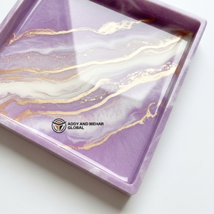 Plateau de rangement carré décoratif en résine marbrée violette élégante, personnalisé, artisanat en résine de qualité supérieure pour mariage, vente en gros - Product Image 5
