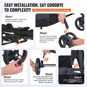 Cochecito Doble Ligero Plegable con Asientos en Tándem, Respaldo y Reposapiés Ajustables, Arnés de Seguridad Envolvente para Bebés - Product Image 6