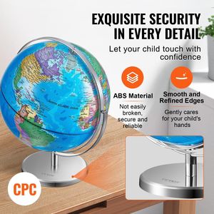 Lighting 13 \ "World Globe Stand LED illuminazione notturna HD stampato mappa 720 ° Spinning globo stabile in metallo pesante per i bambini - Product Image 5