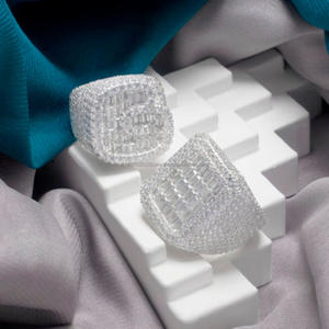 Premium Men's Hip Hop Engagement Gift Iced Moissanite <b>Solid</b> 925 Sterling <b>Silver</b> Rhodium Plated Cluster Baguette Cut Rings - Product Image 4