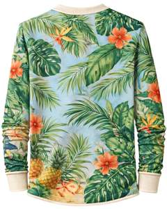 เสื้อเชิ้ตเฮนลีย์ลายดอกไม้เขตร้อนสำหรับผู้ชาย สีฟ้าและสีเขียว แขนยาว ติดกระดุม แนวลำลอง สไตล์ชายหาด แฟชั่นฤดูร้อน - Product Image 2