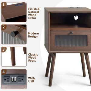 Wooden 1-Drawer Nightstand End Side Table for Living Room Bedroom - Product Image 2