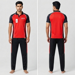 OUTDO Men's <b>White</b> Red Black <b>Cricket</b> Uniform With Diagonal Stripe Design Breathable Polyester Sportswear <b>Cricket</b> Uniform - Product Image 5
