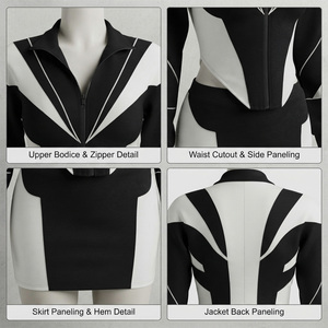 Conjunto de 2 Piezas para Mujer, Estilo Urbano, Color Negro y Blanco, Manga Larga, Cuello Alto con Cierre, Tejido de Punto, Corte Regular, Ropa de Invierno, 100% - Product Image 4