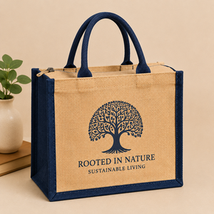 Custom Printed Premium Dual Tone Jute Bag with <b>Zip</b> Closure Eco Friendly Reusable Shopping <b>Tote</b> Bag 30x30x15cm - Product Image 1