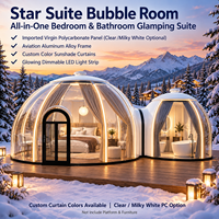 Dôme de Glamping Hôtelier Hivernal Star Suite Bubble Room avec Cadre en Aluminium PC, Chambre et Salle de Bain, et Bande LED