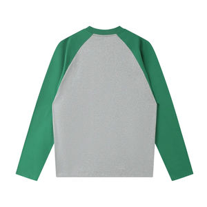 เสื้อยืดคอโอ แขนยาวทรงหลวม ผ้าฝ้ายแท้ 100% ลายบล็อกสีสไตล์วินเทจ แขนเสื้อแบบแร็กแลน  สำหรับผู้ชายและผู้หญิง - Product Image 2