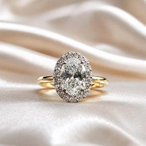 Sparkly 1.01CT Oval Cut Lab Grown Diamond Halo <b>Ring</b> IGI Certified 14K Solid Gold Wedding Engagement Party Jewelry For Partner - Product Image 1
