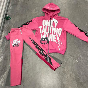 Only Talking Money Tracksuit Full <b>Zip</b> <b>Hooded</b> Sweatshirt Pants Set Black White Flame Print Streetwear Unisex Adult Autumn Wear - Product Image 2