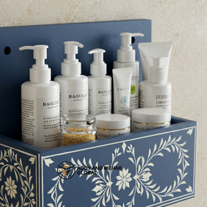 ชั้นวางของติดผนังห้องน้ำลายดอกไม้สีฟ้า – ชั้นวางของไม้สำหรับอุปกรณ์อาบน้ำและของใช้ในห้องน้ำ - Product Image 3