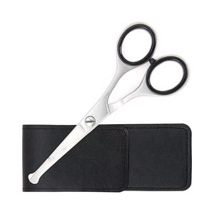 Tijeras para vello nasal de acero inoxidable plateado para diestros, con punta de seguridad redondeada, estuche protector, recortador de vello facial, para aseo y corte. - Product Image 2