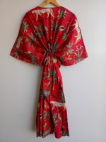 Robe d'été pour femme en coton 100% avec dentelle imprimée, col en V, style vintage, coupe évasée, imprimé floral, longueur genou, manches 3/4, lavable