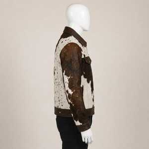 Blouson de motard en cuir véritable pour homme, motif vachette, fermeture éclair, col rabattable, coupe classique, hiver, couleur unie, personnalisable - Product Image 3