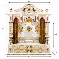 Temple domestique traditionnel en marbre artisanal, finition or blanc, Mandir de Pooja design, sculpture complexe, unité de prière hindoue haut de gamme