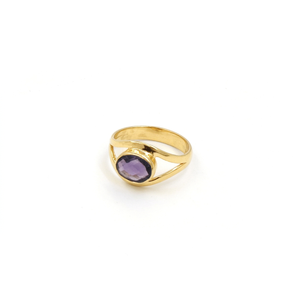 Amethyst <b>Ring</b> 6x8mm Oval Checker Cut Handmade Gold Plated Gemstone <b>Ring</b>, Purple <b>Statement</b> <b>Ring</b>, February Birthstone Boho Jewelry - Product Image 2