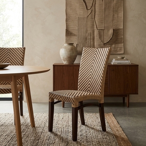 New Modern Minimalist Chevron Woven Rattan <b>Dining</b> Chair Wood Eco-Friendly Kitchen Restaurant Seating Furniture Accent <b>Armchair</b> - Product Image 4