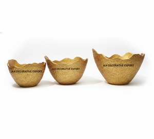 <b>Gold</b> Wavy Edge Aluminum Planters | Decorative Metallic Tabletop <b>Vase</b> for Wedding Home Interior | Elegant Textured Eco-Friendly - Product Image 1